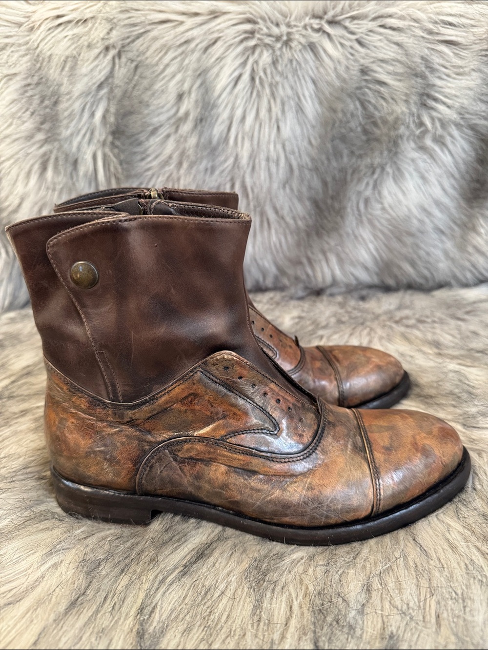 La Bottega di Lisa Brown Leather Ankle Boots Size 37 & 1/2”